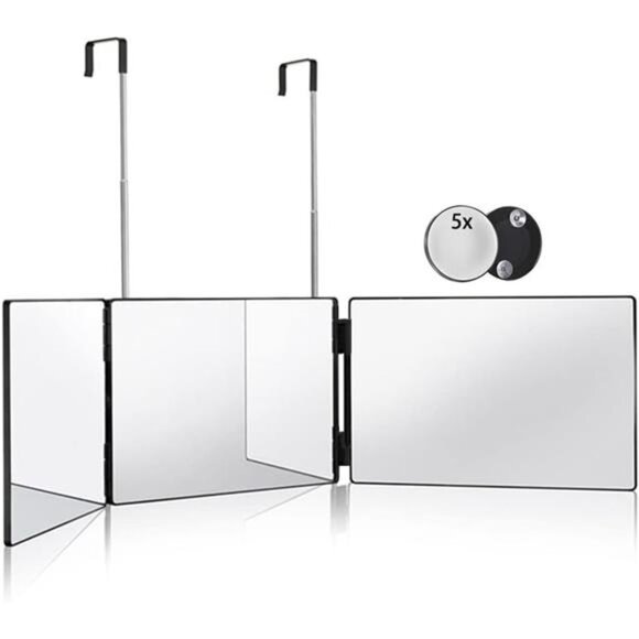 3 Way Mirror for Hair Cutting,360 Trifold Mirror with Height Adjustable - Picture 1 of 7